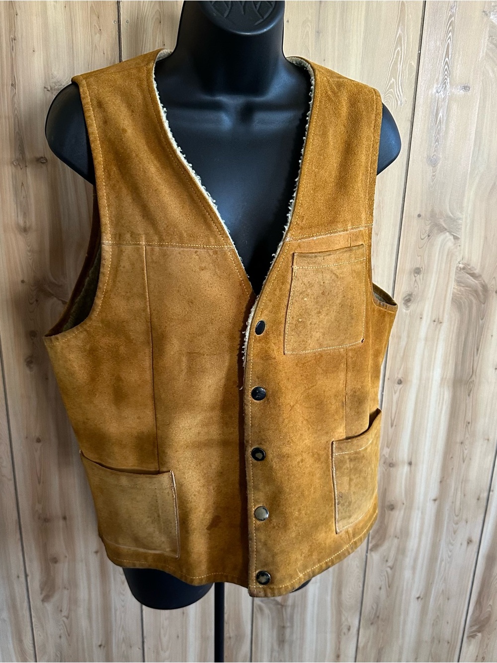 Men's Suede Sherpa-Lined Vest - Tan Brown- Vintage Corral Sportswear